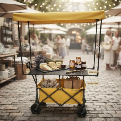 Carrito Multiusos Plegable con Toldo y Ruedas – Estación Móvil para Eventos, Negocios y Picnic