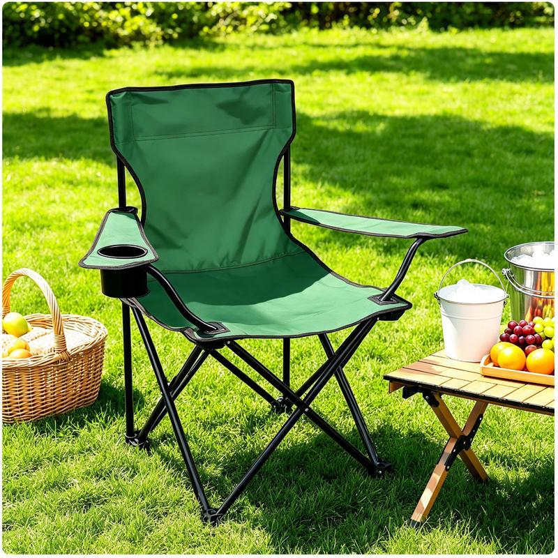 Silla de camping plegable con reposabrazos y portavasos