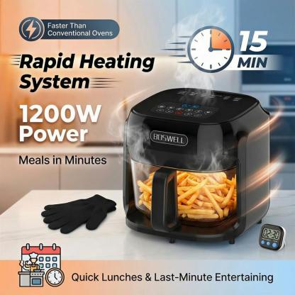Freidora de Aire de Vidrio de 7.5 QT, Tazón Transparente Resistente al Calor, 1200W, 5 en 1, Cocina un Pollo Entero, Cocción Sin Aceite, Recipiente Apto para Lavavajillas, Ideal para Familias y Preparación de Comidas