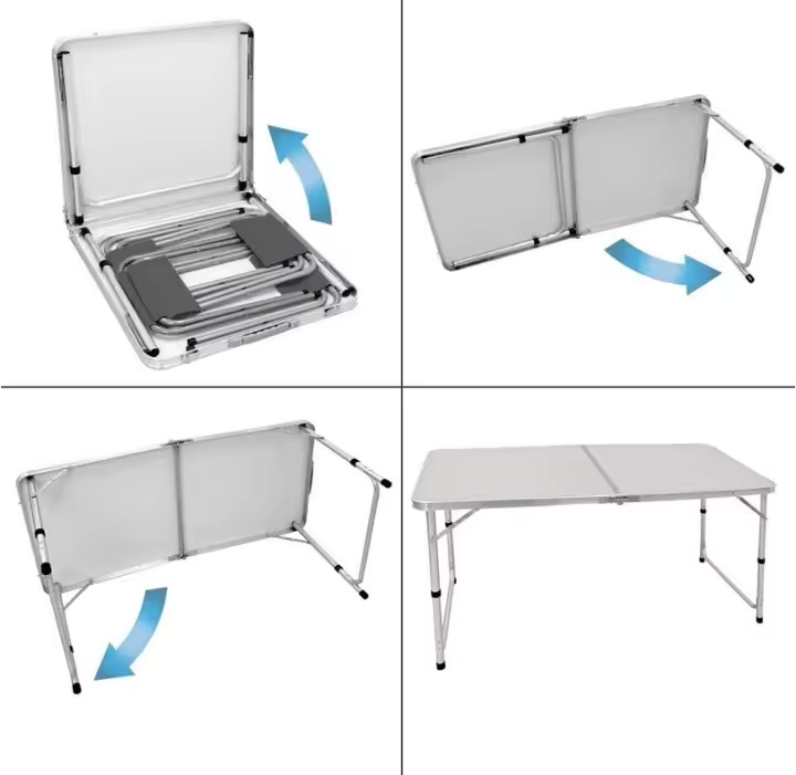 Mesa plegable de camping con 4 taburetes de aluminio y loneta gris, mesa plegable picnic con sillas con estuche