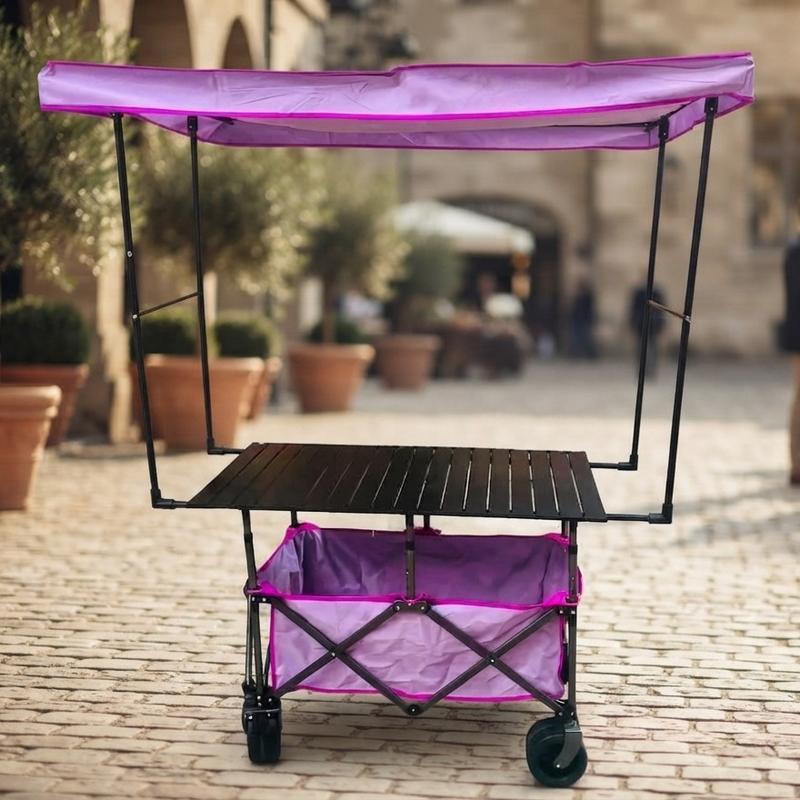 Carrito Multiusos Plegable con Toldo y Ruedas – Estación Móvil para Eventos, Negocios y Picnic
