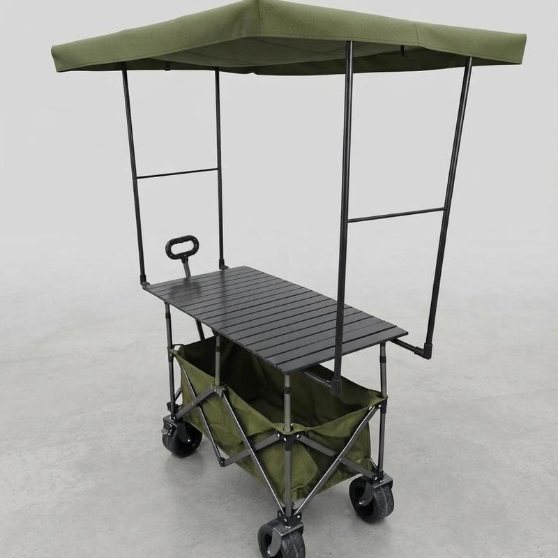 Carrito Multiusos Plegable con Toldo y Ruedas – Estación Móvil para Eventos, Negocios y Picnic