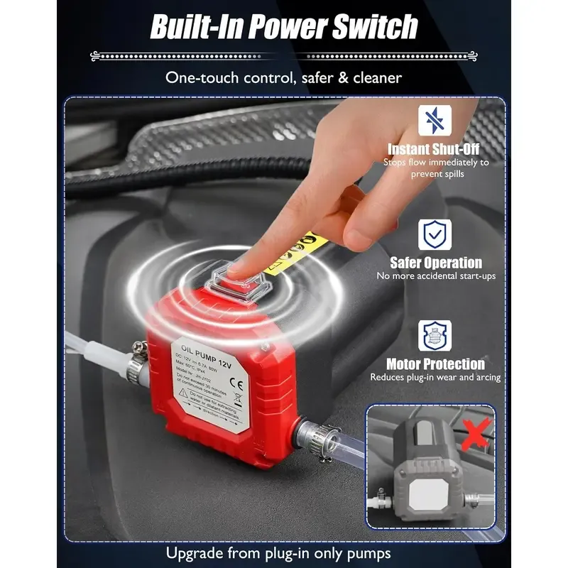 Bomba Extractora de Aceite 12V 80W para Autos, Camiones, Barcos y RV, con Mangueras, Roja