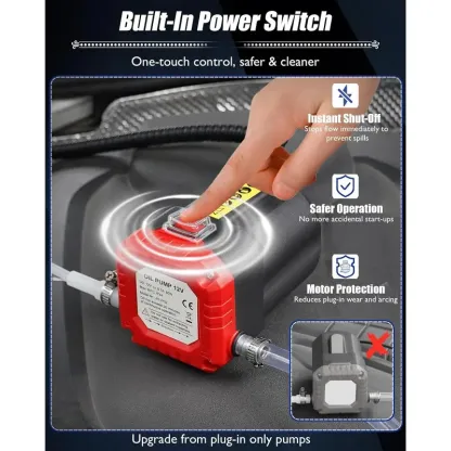 Bomba Extractora de Aceite 12V 80W para Autos, Camiones, Barcos y RV, con Mangueras, Roja