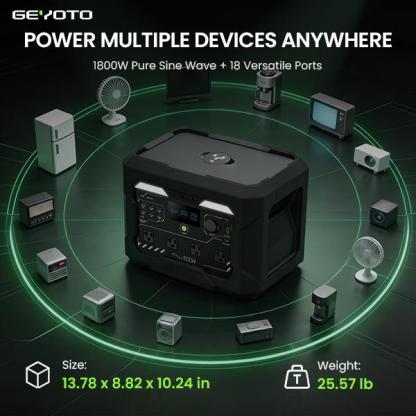 Estación de Energía Portátil 1024Wh LiFePO4, 1800W (3000W Pico), Carga Inalámbrica 25W, UPS <10 ms y Control por App para Hogar y RV