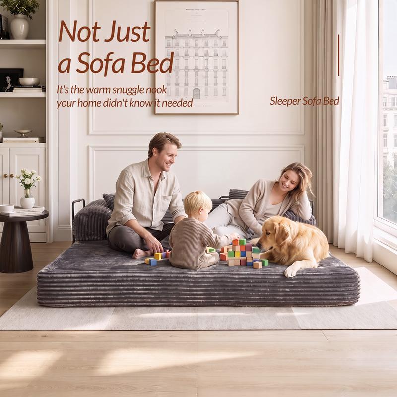 Sofá Cama Modular de 203 cm sin Estructura Rígida 5 en 1 Convertible Plegable de Pana para Sala y Departamento
