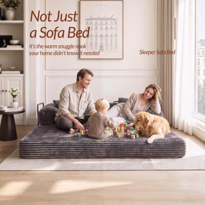 Sofá Cama Modular de 203 cm sin Estructura Rígida 5 en 1 Convertible Plegable de Pana para Sala y Departamento