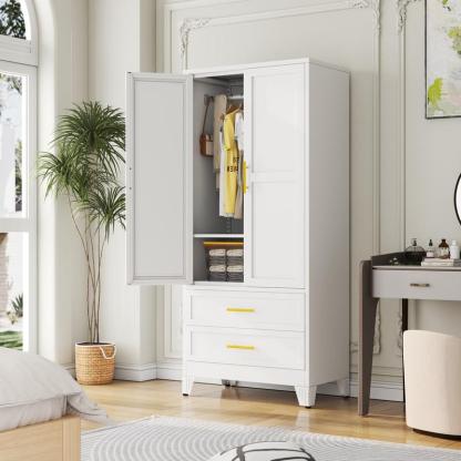 Armario Metálico de 2 Puertas y 2 Cajones, 71" con Barra para Colgar y Repisa Ajustable para Dormitorio