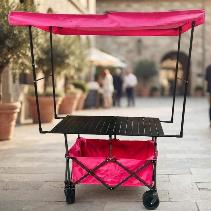 Carrito Multiusos Plegable con Toldo y Ruedas – Estación Móvil para Eventos, Negocios y Picnic