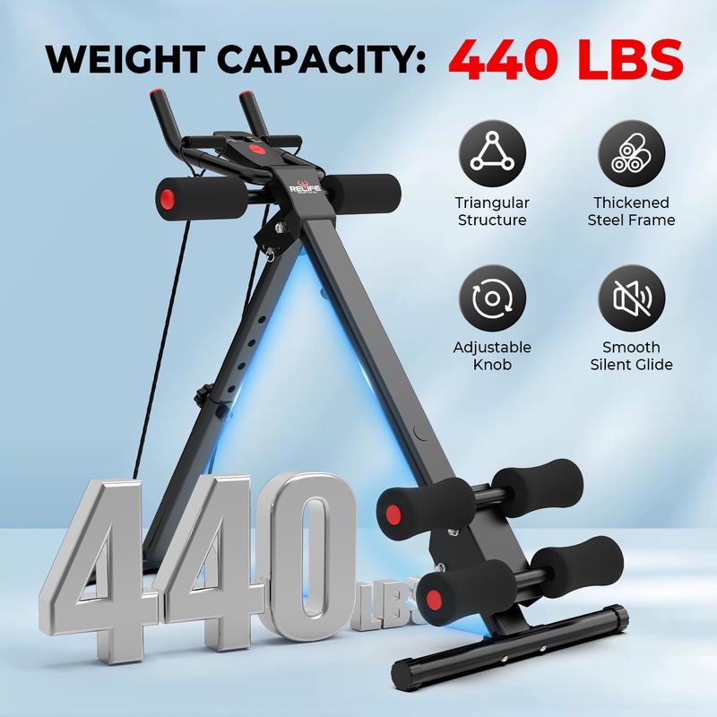 Máquina para Abdominales y Entrenamiento de Core, Estructura de Acero Ajustable, Plegable, Pantalla LCD, Soporta 440 lb