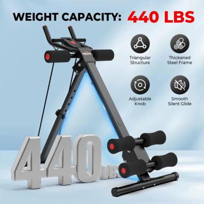 Máquina para Abdominales y Entrenamiento de Core, Estructura de Acero Ajustable, Plegable, Pantalla LCD, Soporta 440 lb