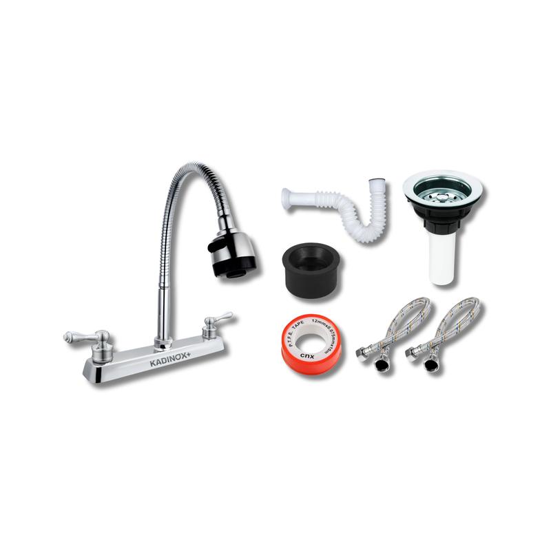 Fregadero Tarja Empotrar Acero Inoxidable 80x50 Con Kit De Instalacion Con Mezcladora Flexible Para Cocina