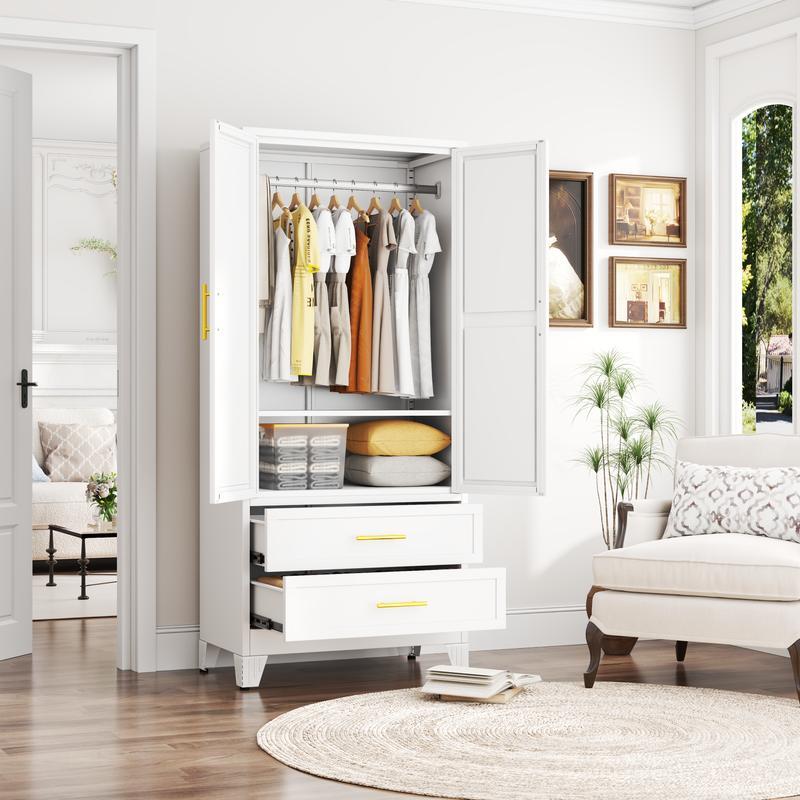 Armario Metálico de 2 Puertas y 2 Cajones, 71" con Barra para Colgar y Repisa Ajustable para Dormitorio