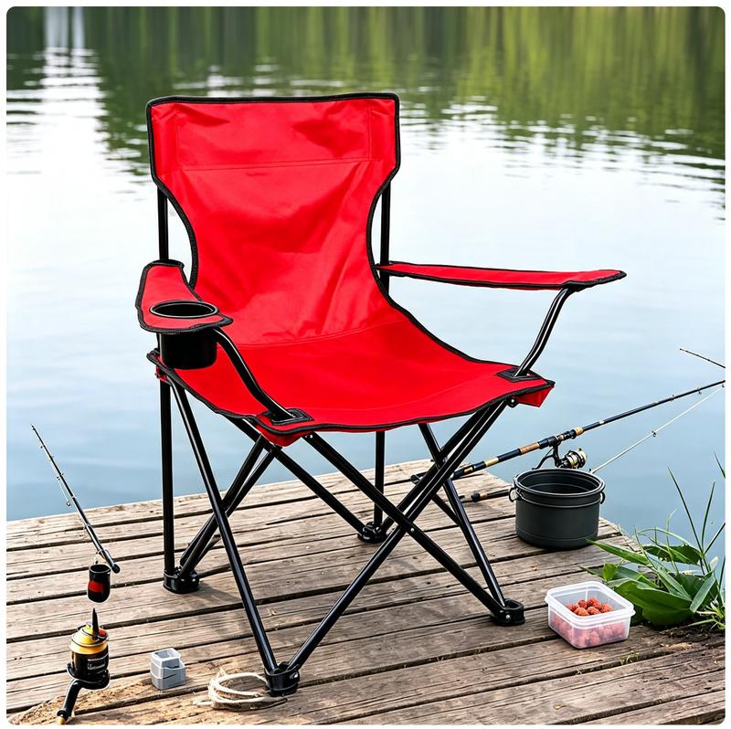 Silla de camping plegable con reposabrazos y portavasos