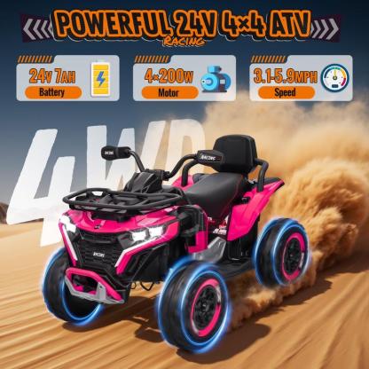 ATV eléctrico infantil 24V 4x4 con 2 asientos XL, motor 800W, llantas EVA, luces LED, control remoto, Bluetooth y música para niños de 3-8 años