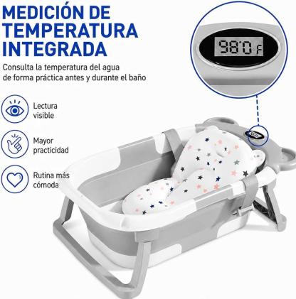 Bluelander Bañera Plegable para Bebé 69.5 x 42 x 21 cm con Medición de Temperatura Cojín de Espuma PU Patas Plegables Espacio para Biberón