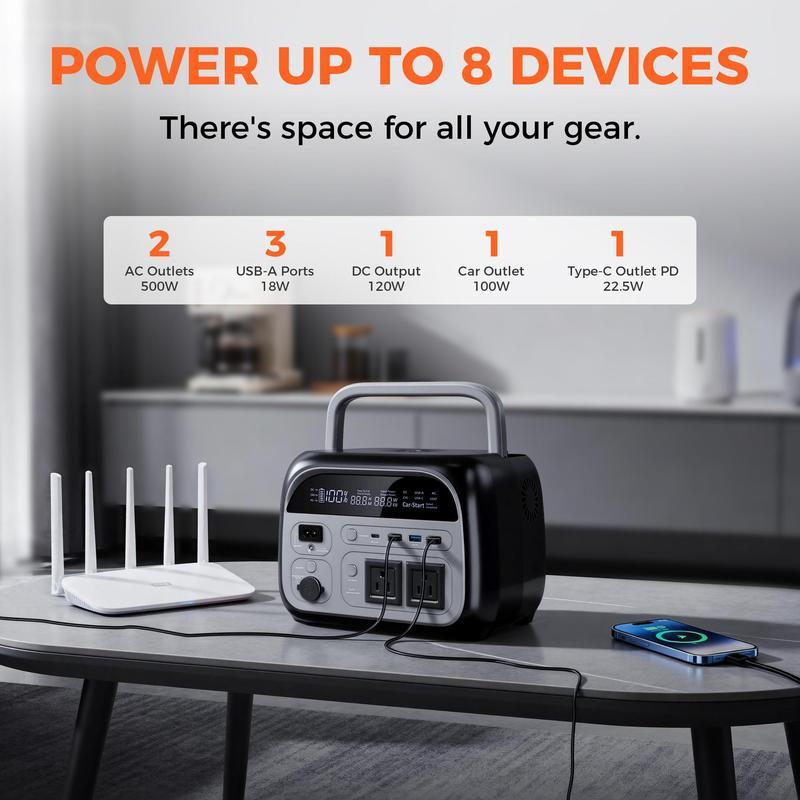 Estación de Energía Portátil de 500W y 345Wh, Batería LiFePO4, Generador Solar Recargable para Camping, Fuente de Energía de Respaldo para Emergencias, Viajes, RV y Apagones, Alternativa a Generadores de Gasolina