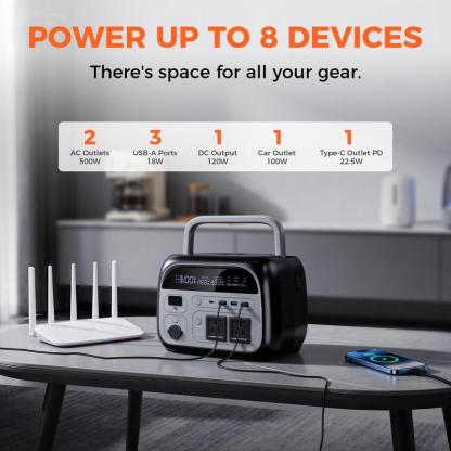 Estación de Energía Portátil de 500W y 345Wh, Batería LiFePO4, Generador Solar Recargable para Camping, Fuente de Energía de Respaldo para Emergencias, Viajes, RV y Apagones, Alternativa a Generadores de Gasolina