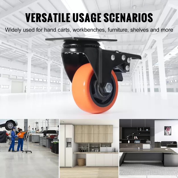 3 Inch Heavy Duty Swivel Caster Wheels Set of 4, 360° Locking Plate Casters, Silent PVC Wheels, 250 lbs Load Capacity for Furniture, Workbenches, Carts & Equipment