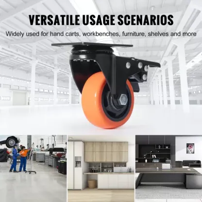 3 Inch Heavy Duty Swivel Caster Wheels Set of 4, 360° Locking Plate Casters, Silent PVC Wheels, 250 lbs Load Capacity for Furniture, Workbenches, Carts & Equipment