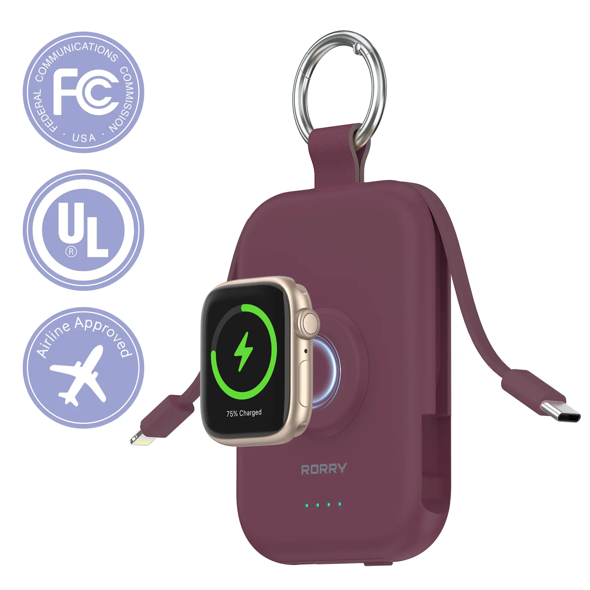 Cargador Portátil 5000mAh/10000mAh con Cables Integrados, Batería Compacta para iPhone, Apple Watch y AirPods, Ideal para Viajes