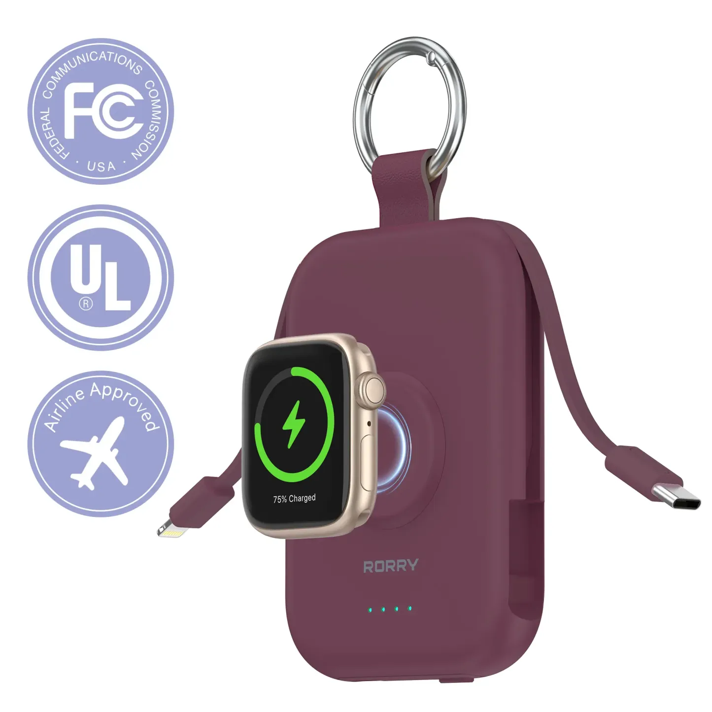 Cargador Portátil 5000mAh/10000mAh con Cables Integrados, Batería Compacta para iPhone, Apple Watch y AirPods, Ideal para Viajes