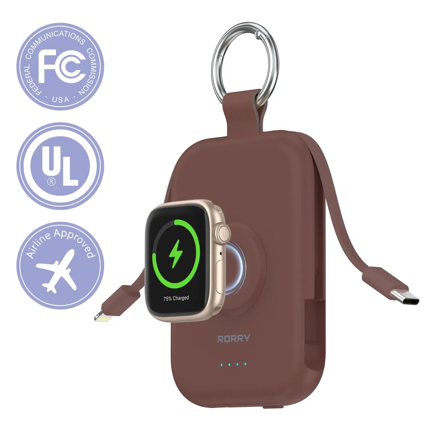Cargador Portátil 5000mAh/10000mAh con Cables Integrados, Batería Compacta para iPhone, Apple Watch y AirPods, Ideal para Viajes
