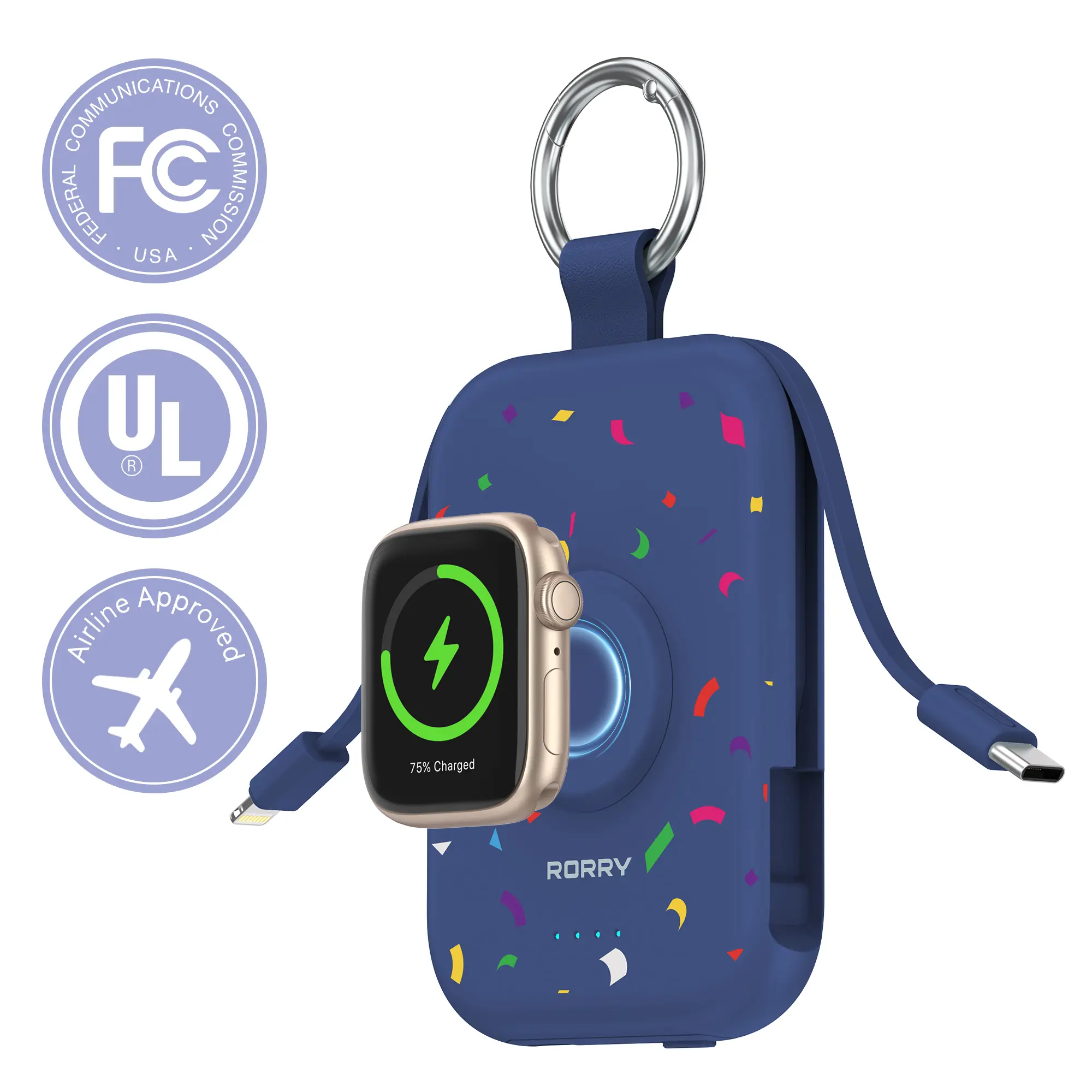 Cargador Portátil 5000mAh/10000mAh con Cables Integrados, Batería Compacta para iPhone, Apple Watch y AirPods, Ideal para Viajes