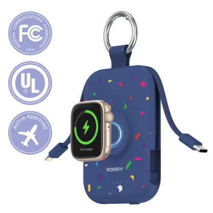 Cargador Portátil 5000mAh/10000mAh con Cables Integrados, Batería Compacta para iPhone, Apple Watch y AirPods, Ideal para Viajes