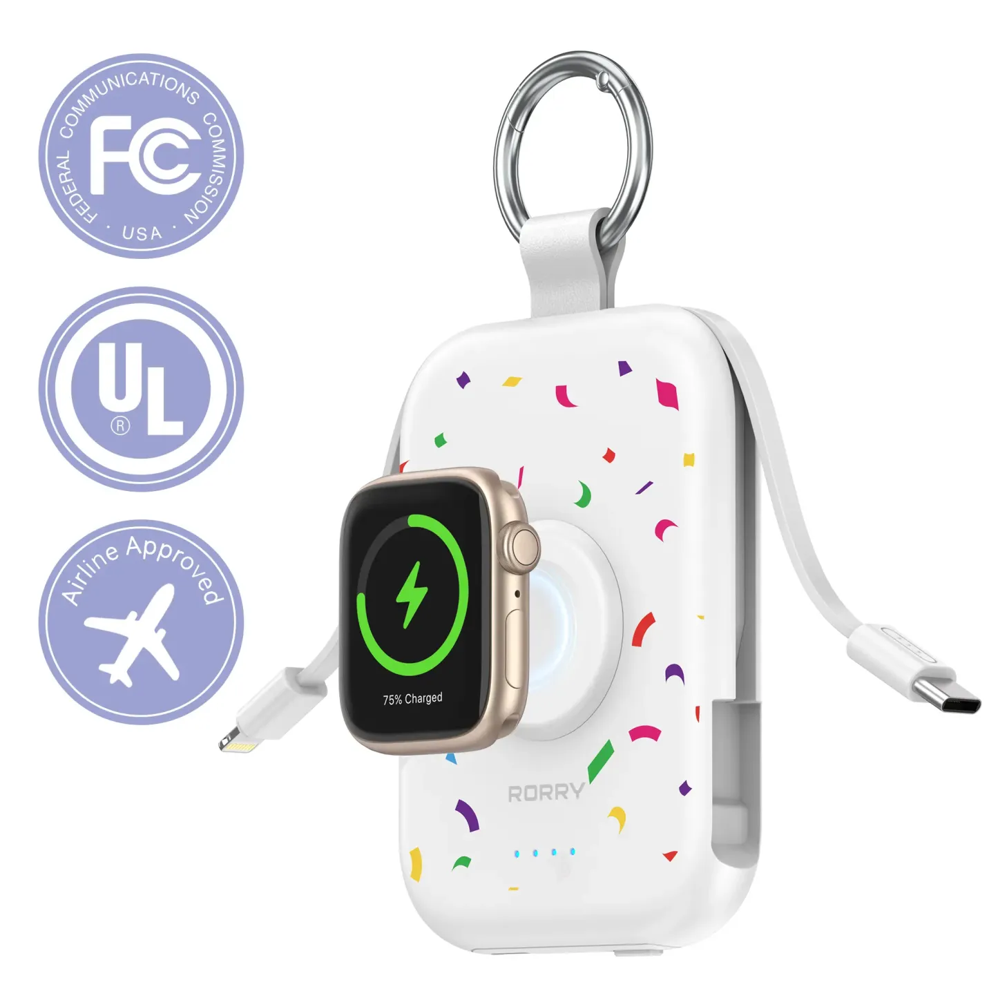 Cargador Portátil 5000mAh/10000mAh con Cables Integrados, Batería Compacta para iPhone, Apple Watch y AirPods, Ideal para Viajes