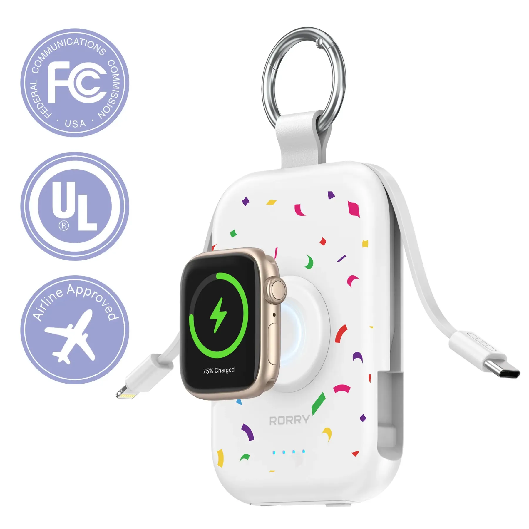 Cargador Portátil 5000mAh/10000mAh con Cables Integrados, Batería Compacta para iPhone, Apple Watch y AirPods, Ideal para Viajes