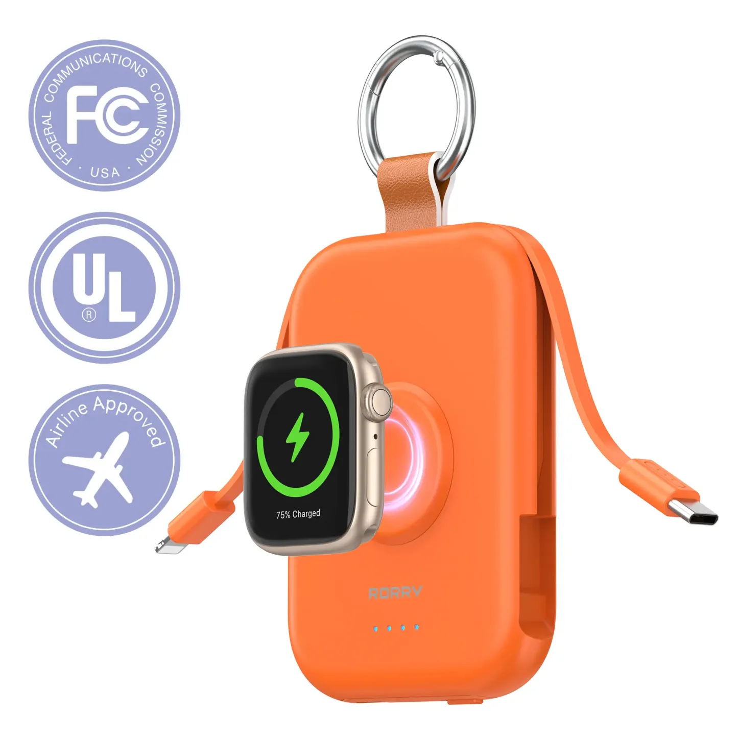 Cargador Portátil 5000mAh/10000mAh con Cables Integrados, Batería Compacta para iPhone, Apple Watch y AirPods, Ideal para Viajes