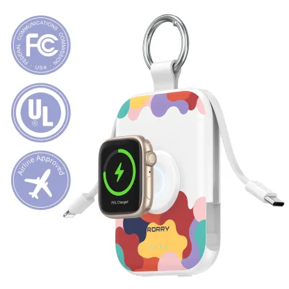 Cargador Portátil 5000mAh/10000mAh con Cables Integrados, Batería Compacta para iPhone, Apple Watch y AirPods, Ideal para Viajes