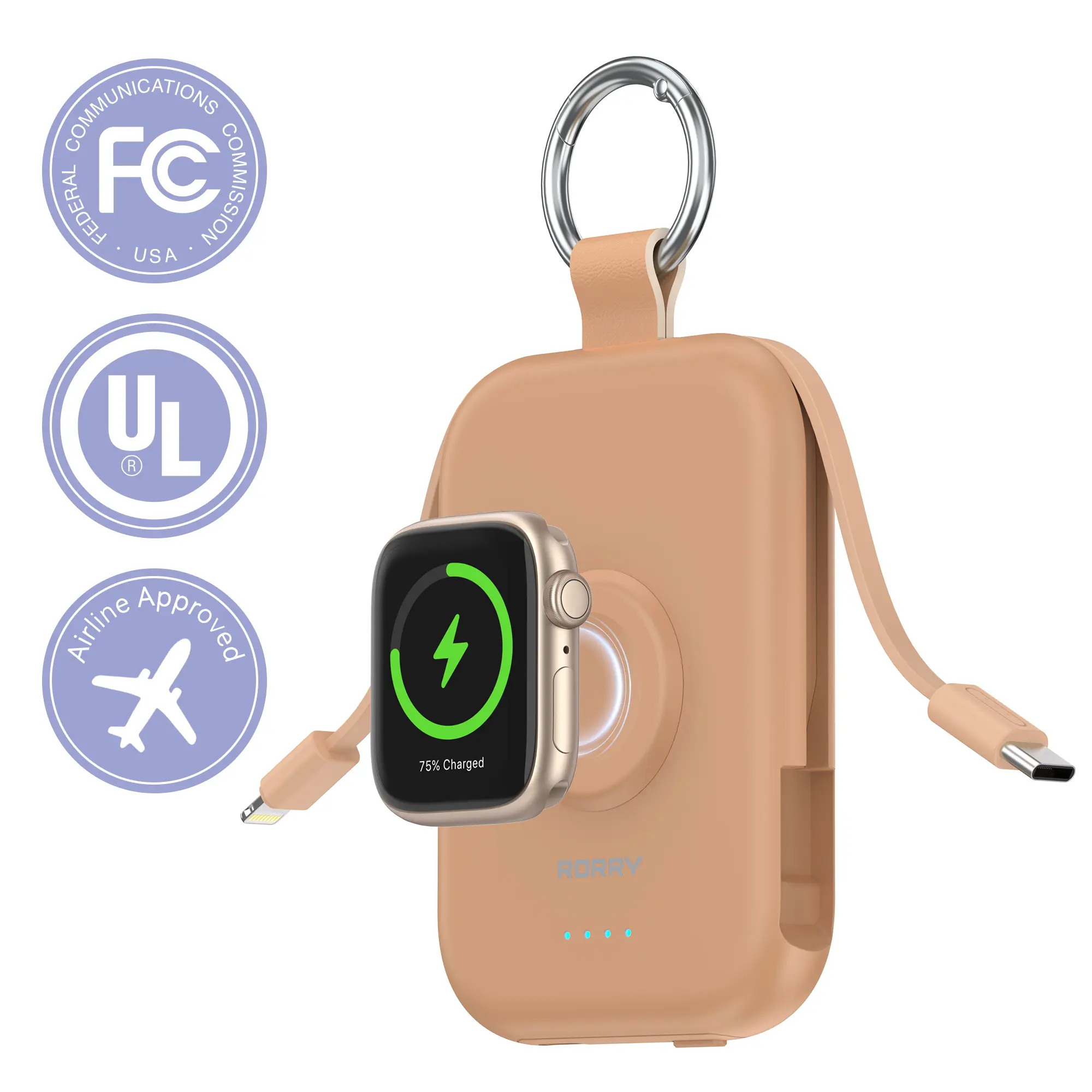 Cargador Portátil 5000mAh/10000mAh con Cables Integrados, Batería Compacta para iPhone, Apple Watch y AirPods, Ideal para Viajes
