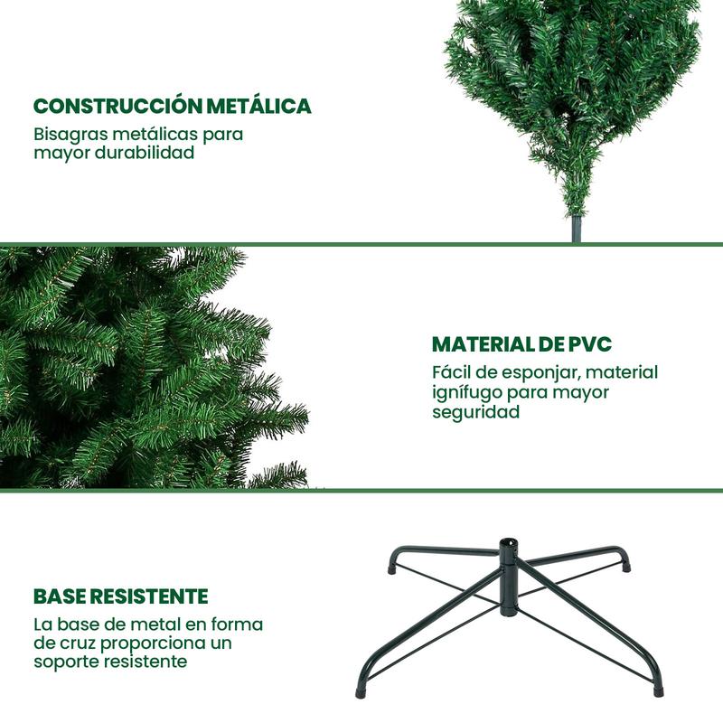 Árbol de Navidad | Pino Navideño | arbolito de Navidad Artificial Frondoso | Base de Metal | 1200 Ramas PVC | Decoración Navideña | mi arbol de navidad | pinos de navidad grandes
