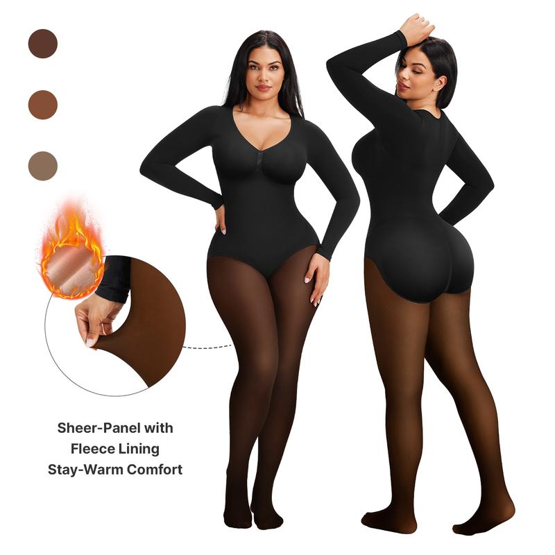 Body moldeador con forro polar, paneles transparentes, control de abdomen y realce de glúteos en 3 tonos.