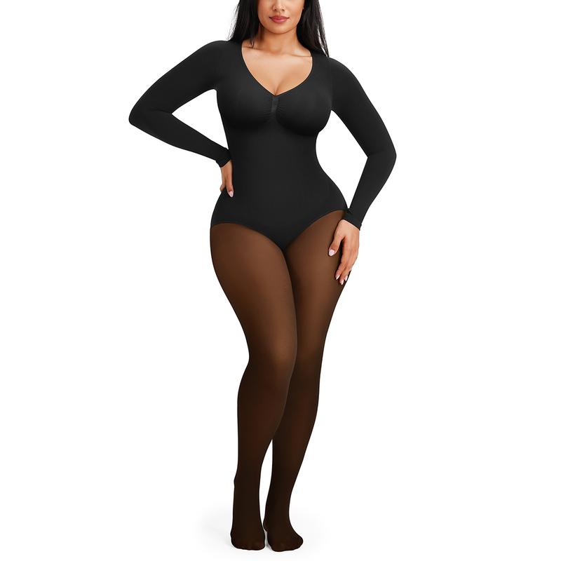 Body moldeador con forro polar, paneles transparentes, control de abdomen y realce de glúteos en 3 tonos.
