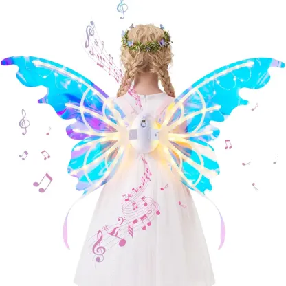 Set de alas de mariposa eléctricas, alas de hada móviles con música y luces LED, alas de ángel luminosas para disfraces de niñas, ideales para Halloween, cosplay, fiestas de cumpleaños y regalos.