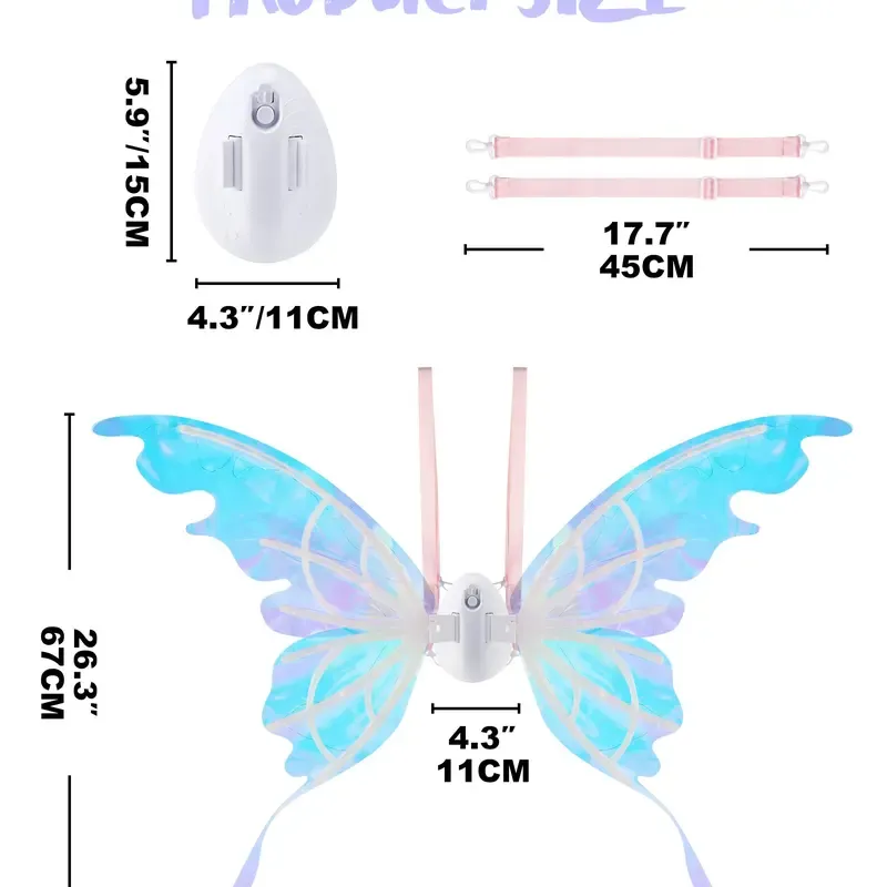 Set de alas de mariposa eléctricas, alas de hada móviles con música y luces LED, alas de ángel luminosas para disfraces de niñas, ideales para Halloween, cosplay, fiestas de cumpleaños y regalos.