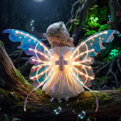 Set de alas de mariposa eléctricas, alas de hada móviles con música y luces LED, alas de ángel luminosas para disfraces de niñas, ideales para Halloween, cosplay, fiestas de cumpleaños y regalos.