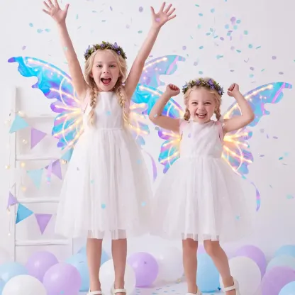 Set de alas de mariposa eléctricas, alas de hada móviles con música y luces LED, alas de ángel luminosas para disfraces de niñas, ideales para Halloween, cosplay, fiestas de cumpleaños y regalos.