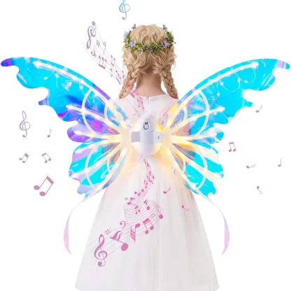 Set de alas de mariposa eléctricas, alas de hada móviles con música y luces LED, alas de ángel luminosas para disfraces de niñas, ideales para Halloween, cosplay, fiestas de cumpleaños y regalos.