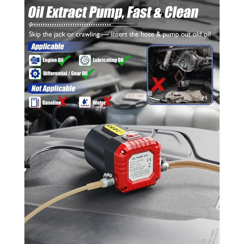 Bomba Extractora de Aceite 12V 80W para Autos, Camiones, Barcos y RV, con Mangueras, Roja
