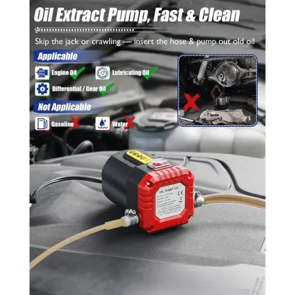 Bomba Extractora de Aceite 12V 80W para Autos, Camiones, Barcos y RV, con Mangueras, Roja
