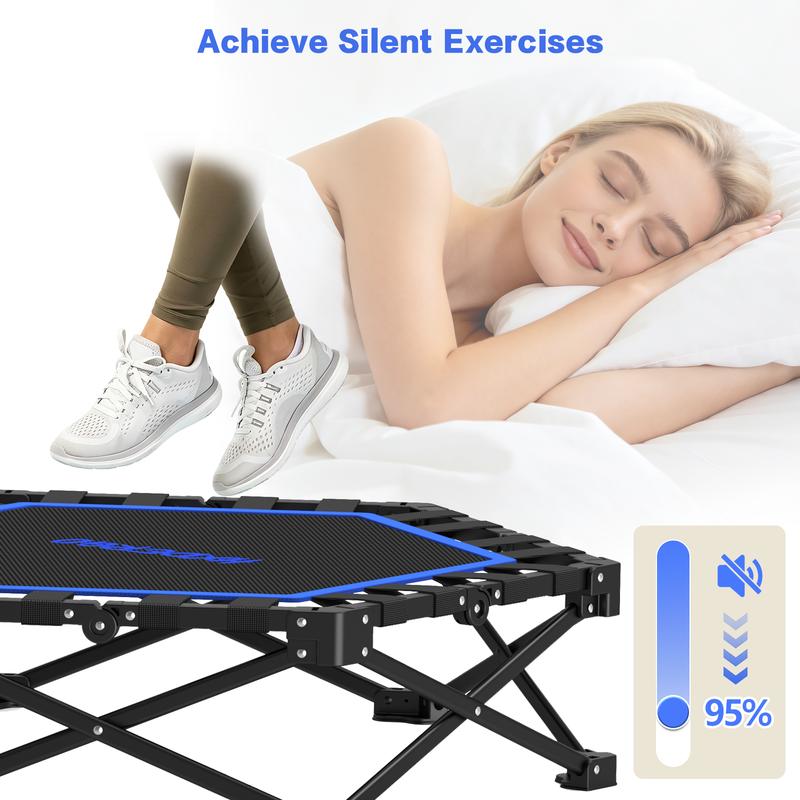 Mini Trampolín Plegable para Adultos con Barra de Apoyo, Hasta 460 lb de Resistencia, Fácil de Armar y con Manija Ajustable de Espuma