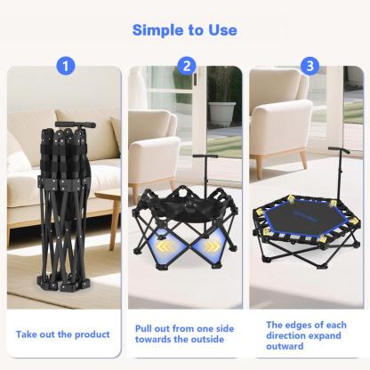 Mini Trampolín Plegable para Adultos con Barra de Apoyo, Hasta 460 lb de Resistencia, Fácil de Armar y con Manija Ajustable de Espuma
