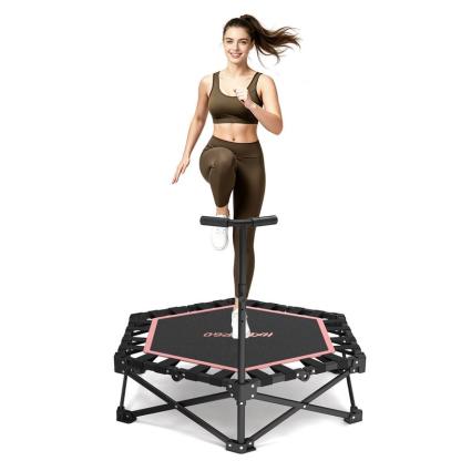 Mini Trampolín Plegable para Adultos con Barra de Apoyo, Hasta 460 lb de Resistencia, Fácil de Armar y con Manija Ajustable de Espuma