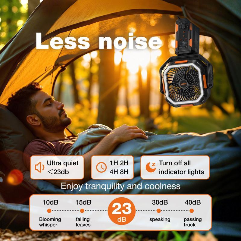 Ventilador Portátil 4 en 1 para Camping con Trípode Desmontable, Batería Recargable de 30000 mAh, Luz LED, Giro de 270°, Control Remoto y Oscilación