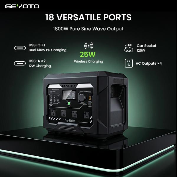 Estación de Energía Portátil 1024Wh LiFePO4, 1800W (3000W Pico), Carga Inalámbrica 25W, UPS <10 ms y Control por App para Hogar y RV