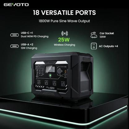 Estación de Energía Portátil 1024Wh LiFePO4, 1800W (3000W Pico), Carga Inalámbrica 25W, UPS <10 ms y Control por App para Hogar y RV